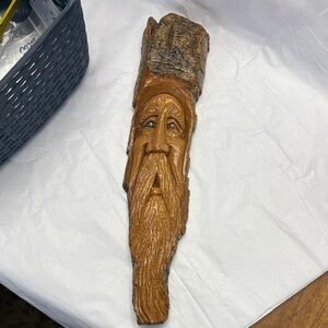 Hand-Carved Wooden Beard Face Wall Hanging - Rustic Brown